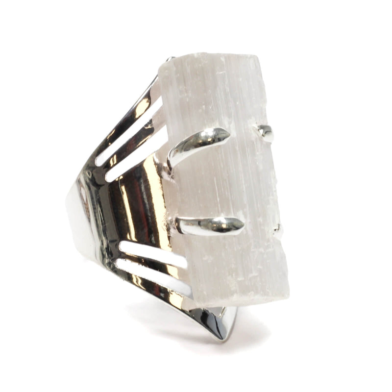 Selenite Silver Adjustable Ring