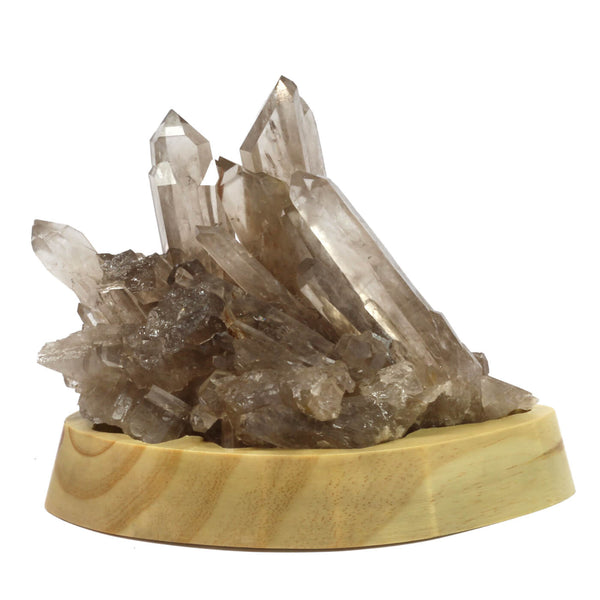 Smokey Quartz Cluster On Wooden Base (2644g)