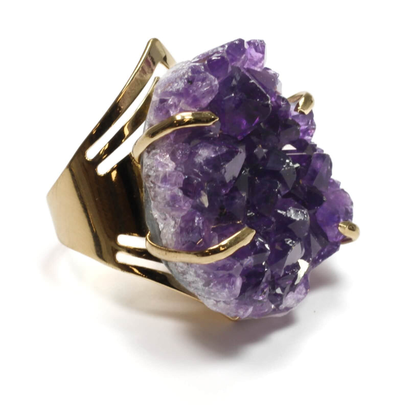 Amethyst Cluster Gold Adjustable Ring