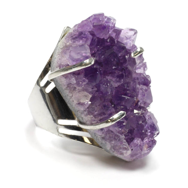 Amethyst Cluster Silver Adjustable Ring