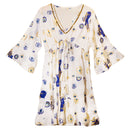 Evil Eye Protection Sari Dress – White, Blue & Gold – M/L