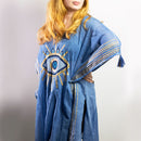 Evil Eye Protection Sari Kaftan – Blue & Gold - M/L