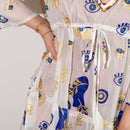 Evil Eye Protection Sari Dress – White, Blue & Gold – M/L