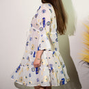 Evil Eye Protection Sari Dress – White, Blue & Gold – M/L