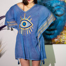 Evil Eye Protection Sari Kaftan – Blue & Gold - M/L
