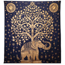 Blue & Gold Elephant & Tree - Wall Hanging/Bedspread (200 x 230cm)