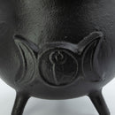 Large Cast Iron Cauldron with Triple Moon Design