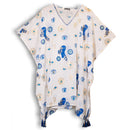 Evil Eye Protection Sari Kaftan – White with Blue & Gold M/L