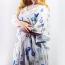 Evil Eye Protection Sari Kaftan – White with Blue & Gold M/L