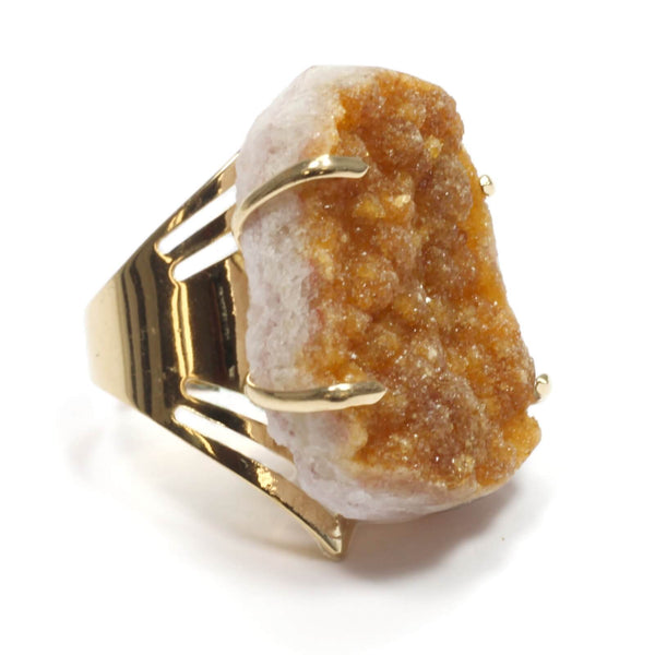 Citrine Cluster Gold Adjustable Ring