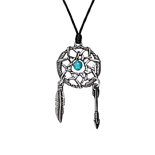 Double Feather Dreamcatcher Necklace - Pewter