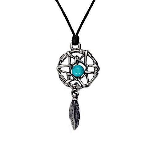 Single Feather Dreamcatcher Necklace - Pewter