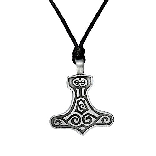 Thors Hammer Swirl Design Viking Necklace - Pewter