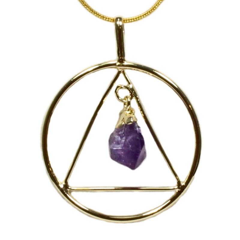 Amethyst Crystal Gold Triangle & Circle Pendant with Gold Chain