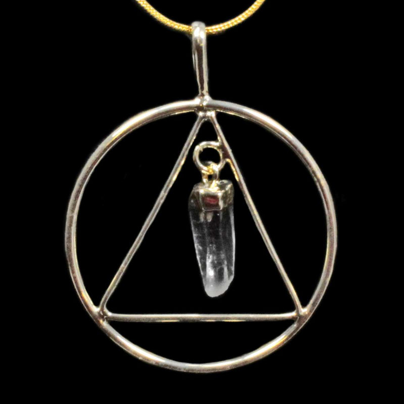 Clear Quartz Crystal Gold Triangle & Circle Pendant with Gold Chain