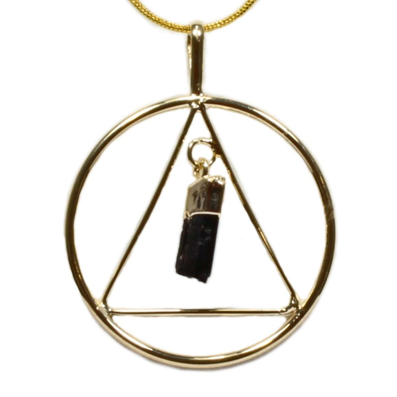 Tourmaline Crystal Gold Triangle & Circle Pendant with Gold Chain