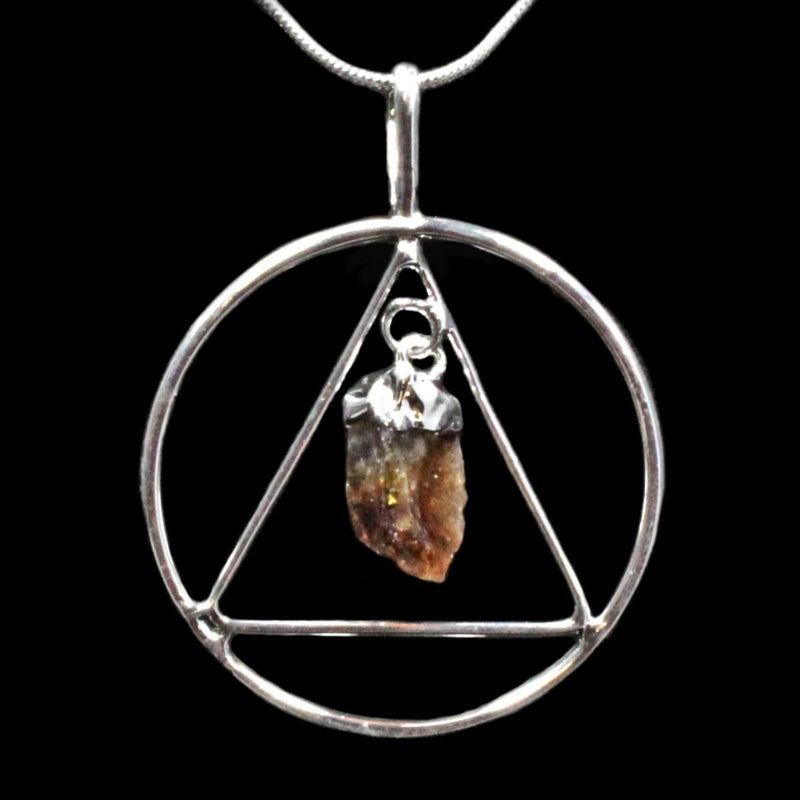 Citrine Crystal Silver Triangle & Circle Pendant with Silver Chain