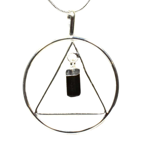 Tourmaline Crystal Silver Triangle & Circle Pendant with Silver Chain