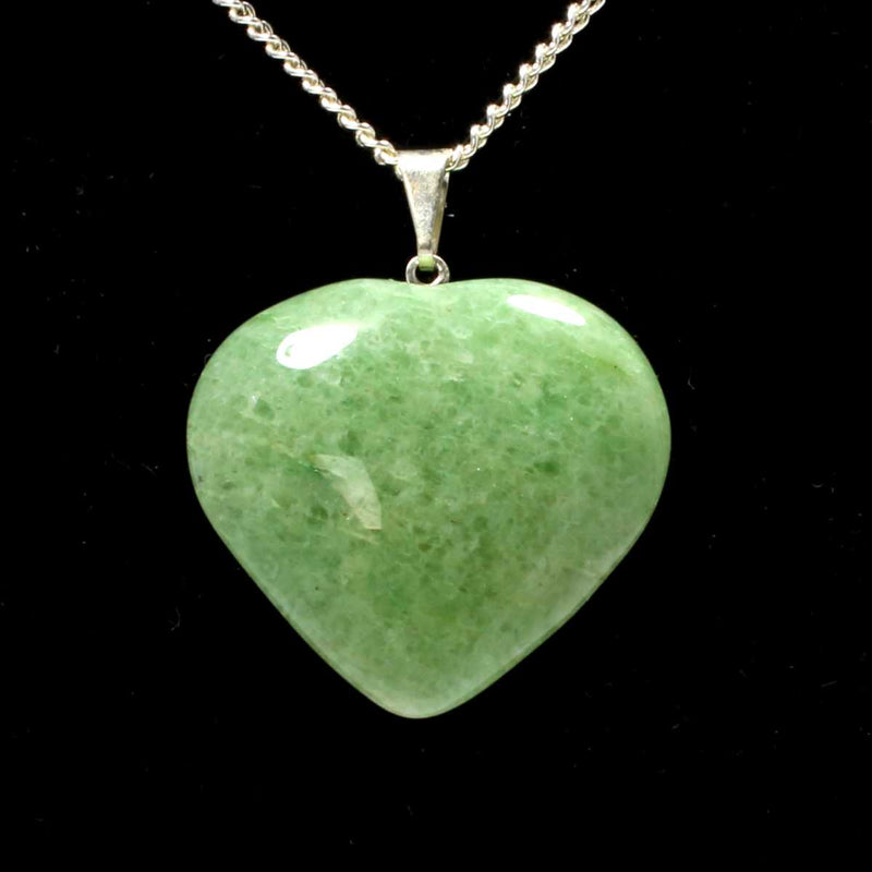 Green Aventurine Heart Pendant with Silver Chain