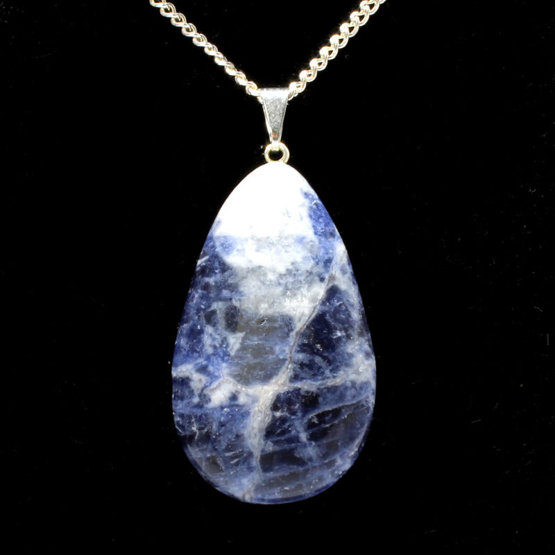 Sodalite Teardrop Pendant with Silver Chain