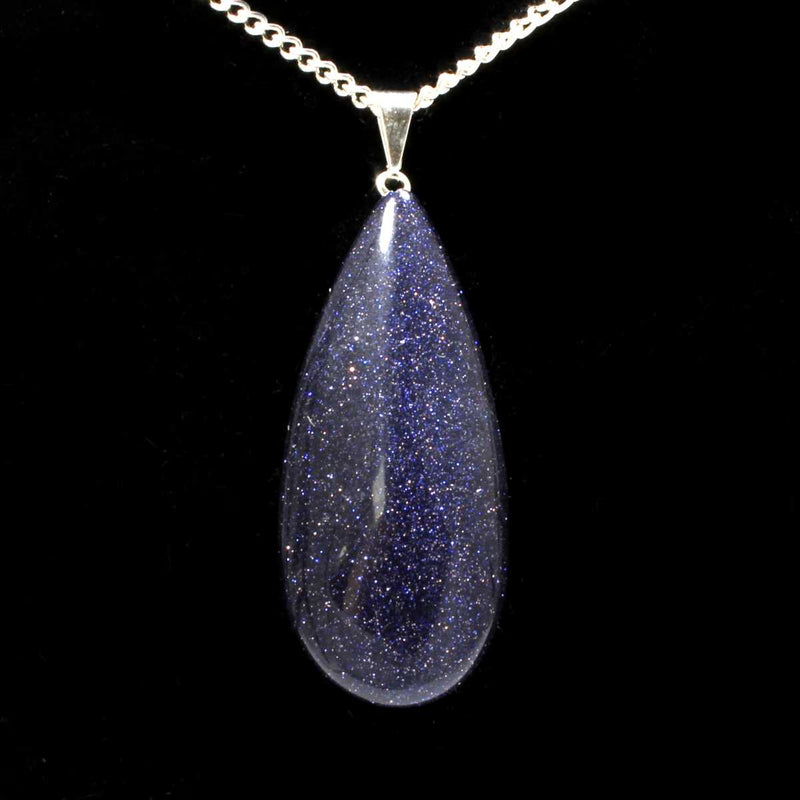 Blue Goldstone Teardrop Pendant with Chain