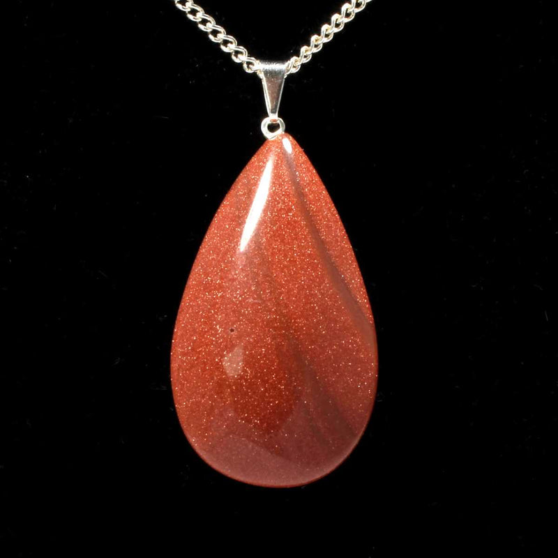 Red Goldstone Teardrop Pendant with Chain