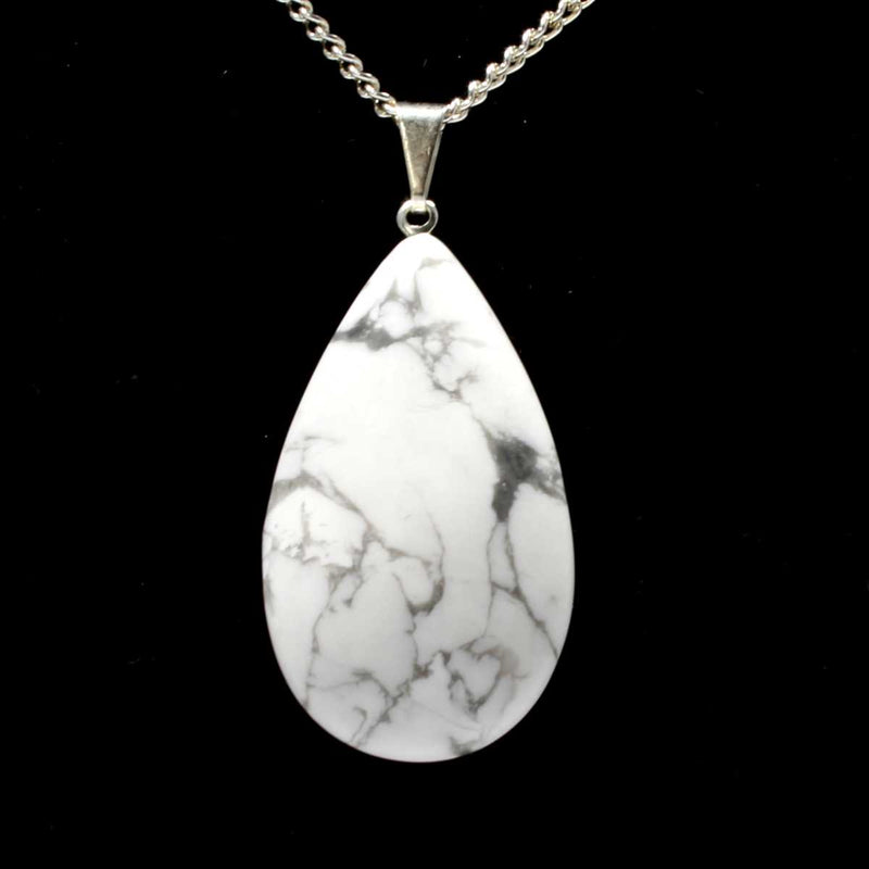 White Howlite Teardrop Pendant with Silver Chain