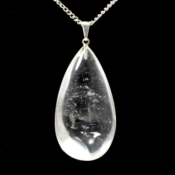 Clear Quartz Teardrop Pendant with Silver Chain