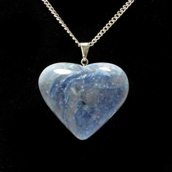 Blue Quartz Heart Pendant with Silver Chain