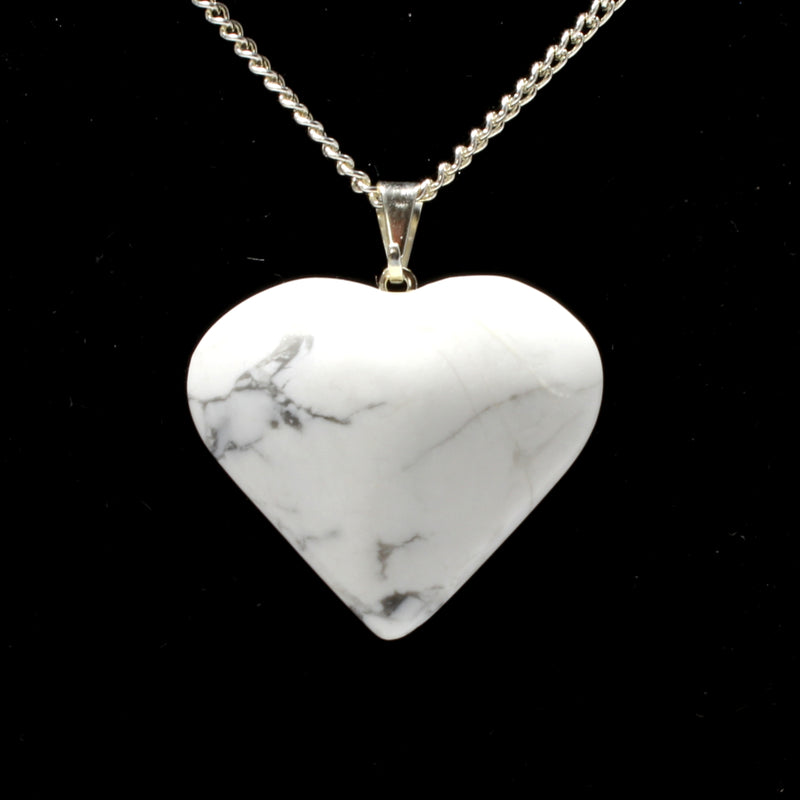 White Howlite Heart Pendant with Chain