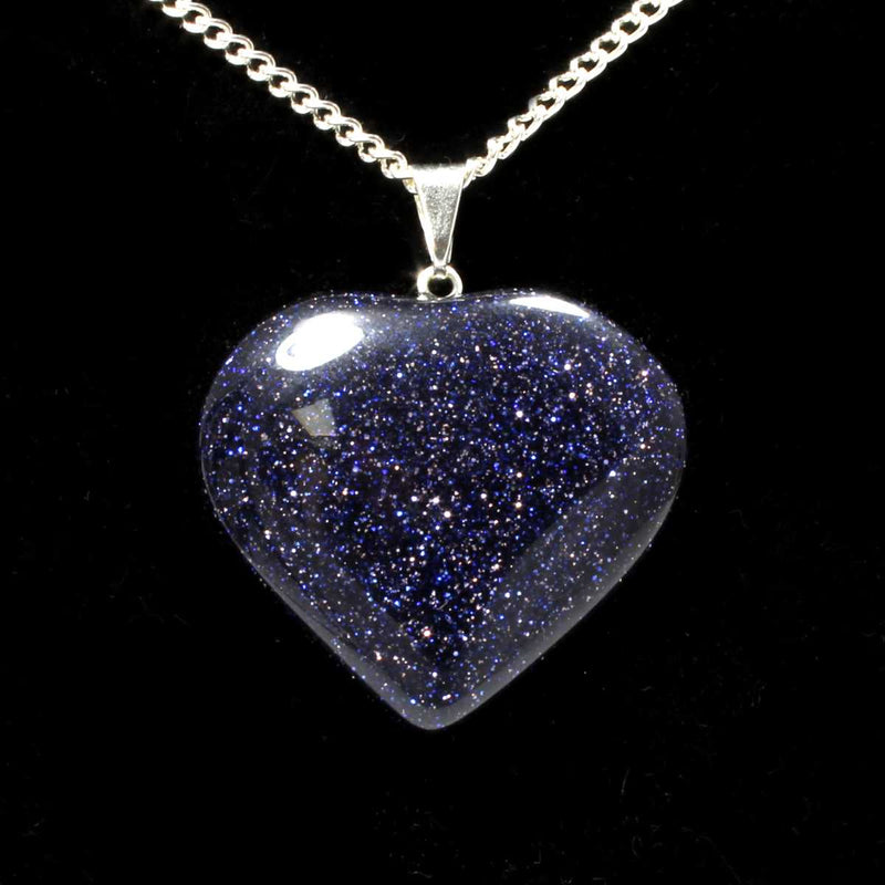 Blue Goldstone Heart Pendant with Chain