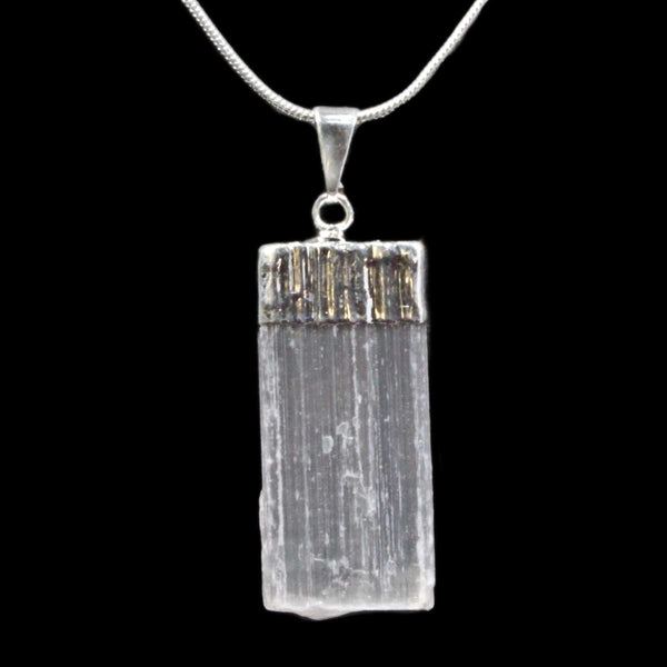 Selenite Crystal Silver Pendant with Chain
