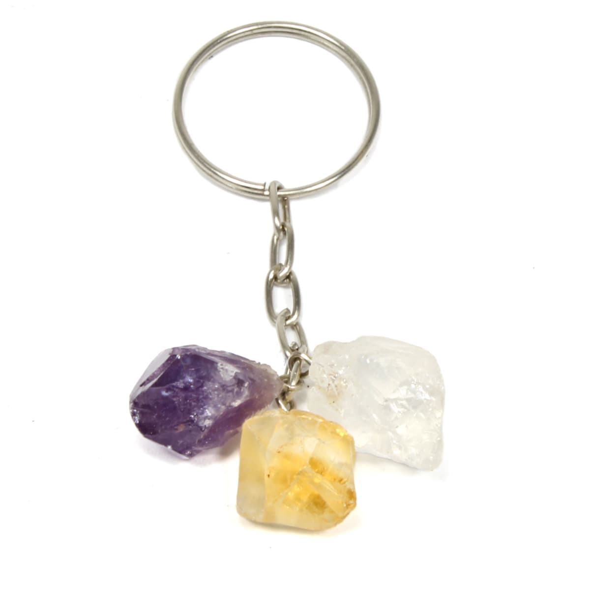 Netted Crystal Key Rings Three Crystal Keyring (Amethyst, Clear Quartz, Citrine)