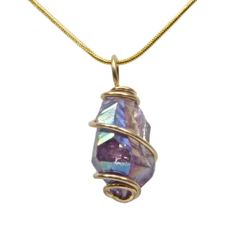 Amethyst Aura Point with Gold Spiral Pendant & Chain