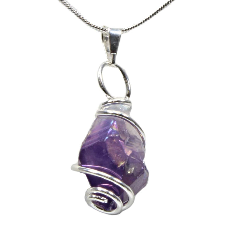 Amethyst Aura Point with Silver Spiral Pendant & Chain
