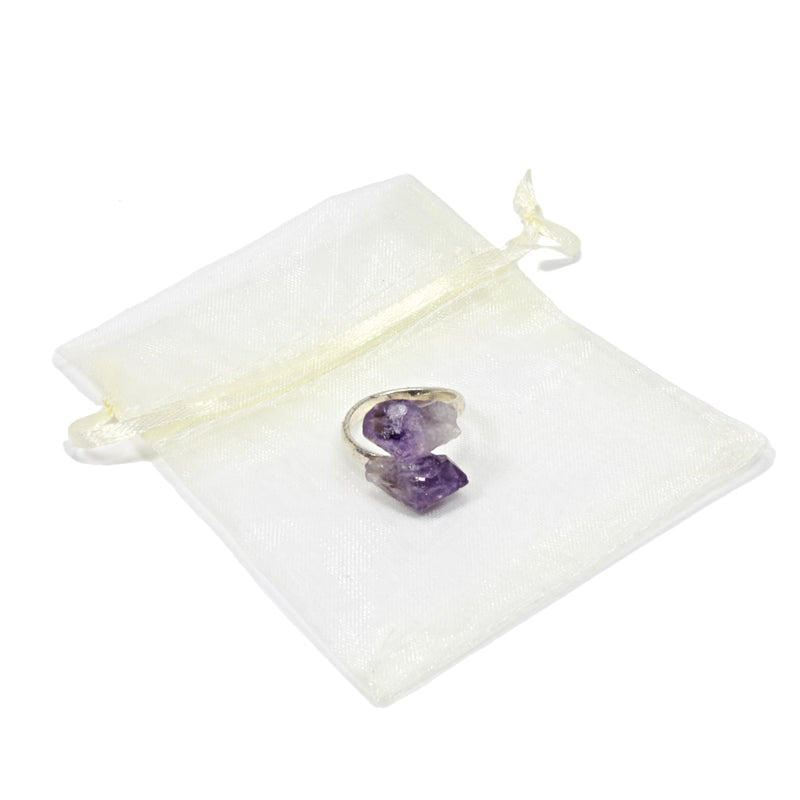 Amethyst Crystal Adjustable Silver Ring