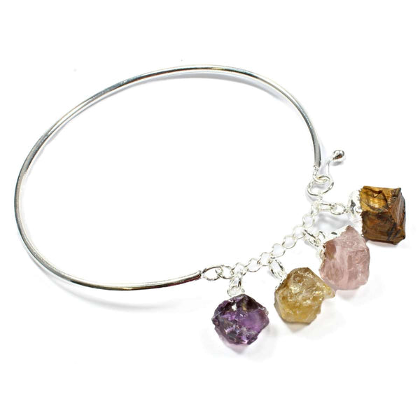 Four Crystal Silver Bangle