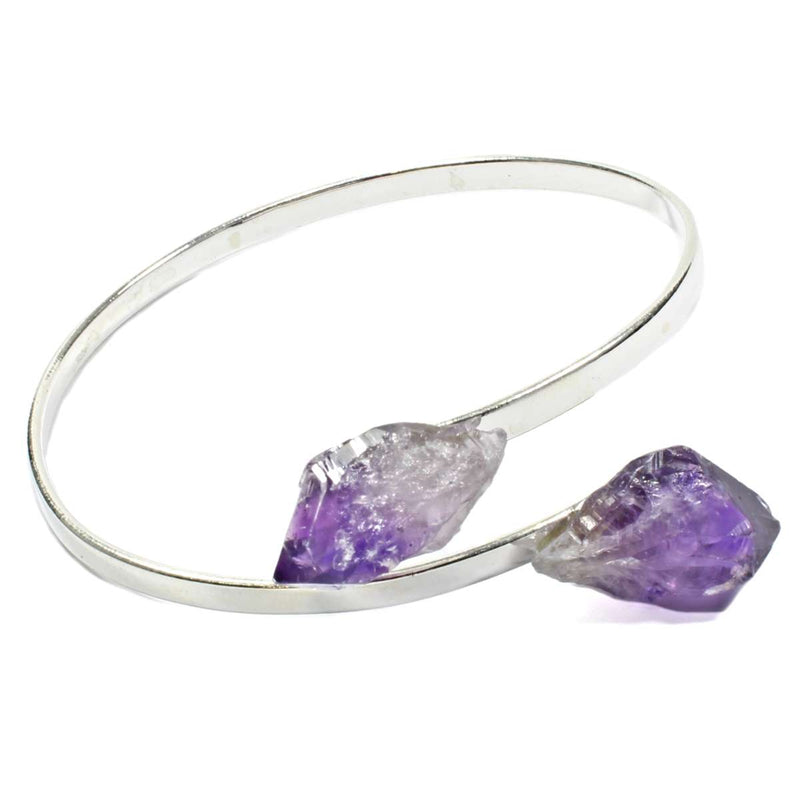 Amethyst Crystal Adjustable Silver Bangle