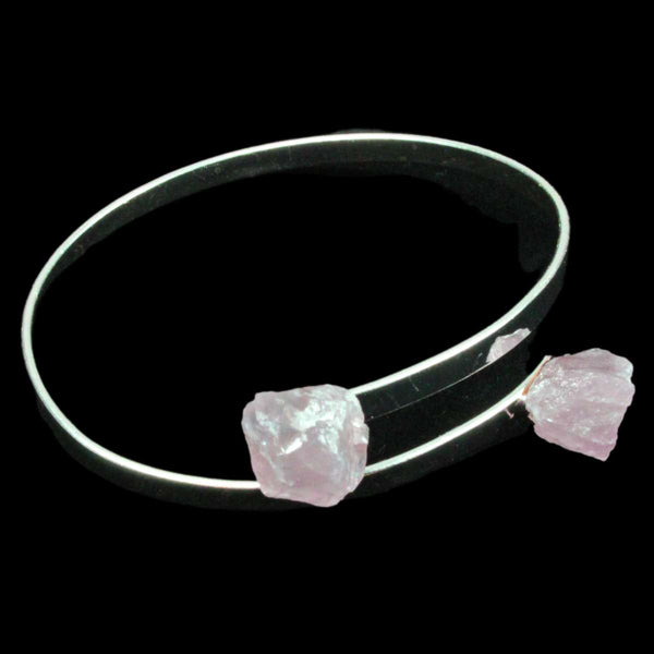 Rose Quartz Crystal Adjustable Silver Bangle