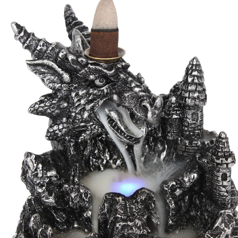 Silver Dragon Backflow Incense Burner With Light