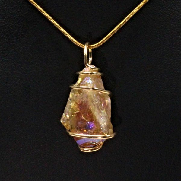 Citrine Aura Point with Gold Spiral Pendant & Chain