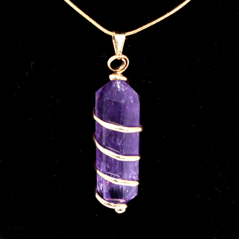 Amethyst Point with Spiral Pendant & Gold Chain