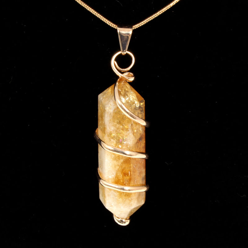 Citrine Point with Gold Spiral Pendant & Gold Chain