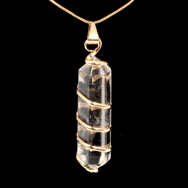 Clear Quartz Point with Spiral Pendant & Gold Chain