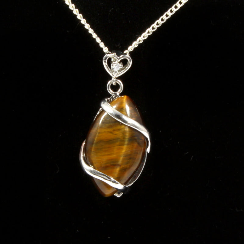 Gold Tigers Eye Heart & Oval Pendant With Chain