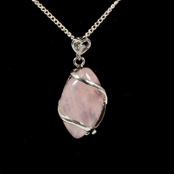 Rose Quartz Heart & Oval Pendant With Chain