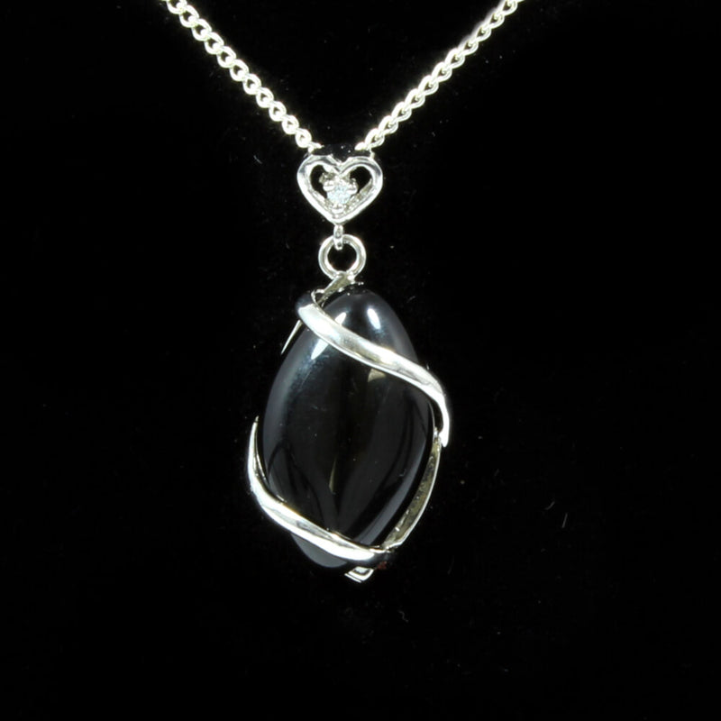 Black Onyx Heart & Oval Pendant With Chain