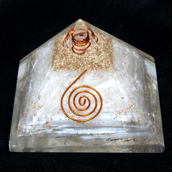 Selenite With Copper Quartz Orgone Pyramid (7cm)