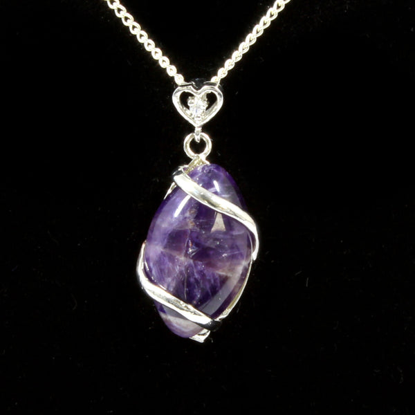 Amethyst Heart & Oval Pendant With Chain