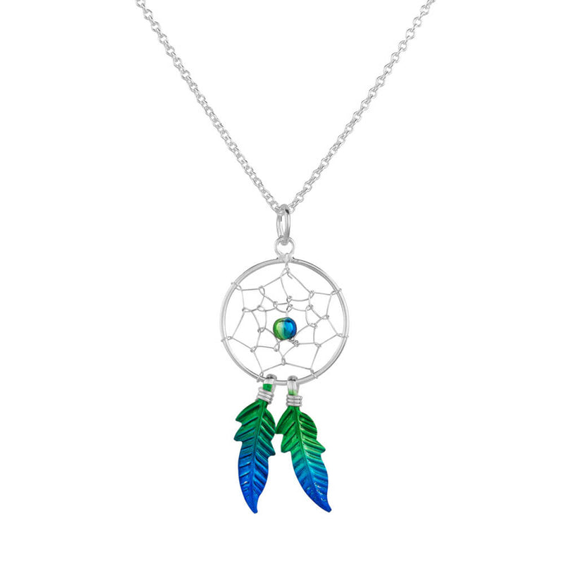 Green & Blue Dreamcatcher Necklace - Sterling Silver